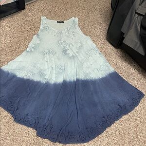 Vintage 90s embroidered accent Blue ombré Sleeveless oversized Dress